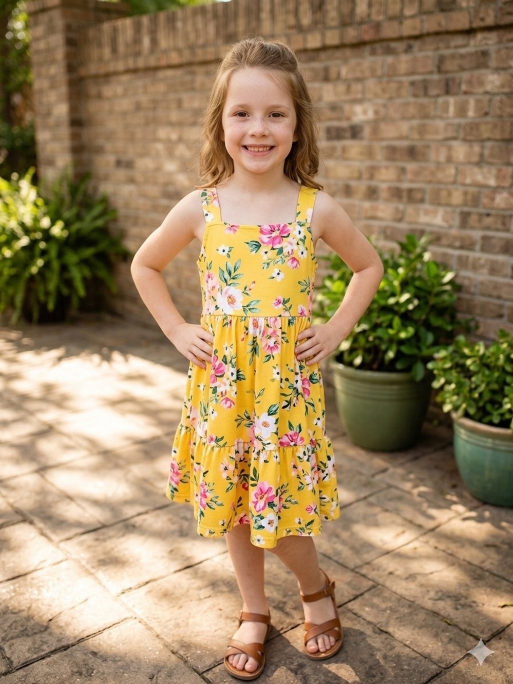 Take 50% OFF- Old Navy Yellow Floral Sundress with Pink & White Blossoms, Size-L
